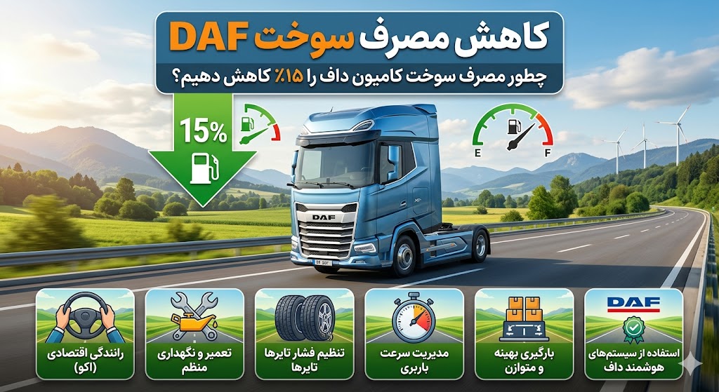 کاهش مصرف سوخت DAF | چطور مصرف سوخت کامیون داف را ۱۵٪ کاهش دهیم؟ (راهنمای عملی)
