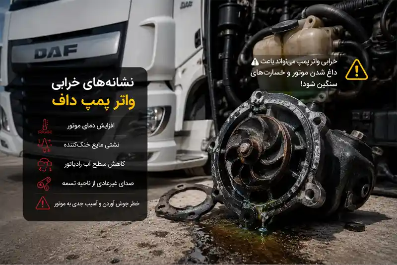 علائم خرابی واتر پمپ کامیون DAF XF: راهنمای جامع تشخیص و پیشگیری
